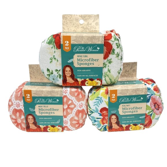 Pioneer Woman Sponges Microfiber Lot of 3 / Two Sponges Per Set Floral Country - Picture 1 of 4